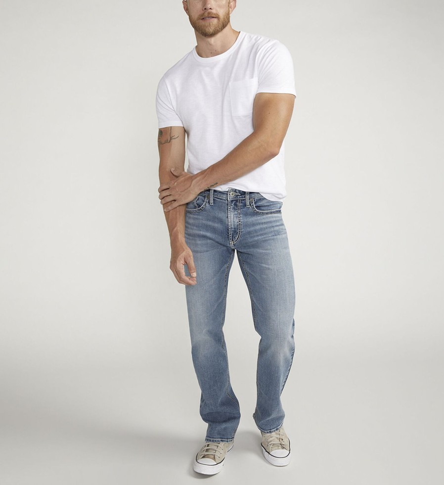 Men Silver Jeans | Gordie Relaxed Fit Straight Leg Jeans