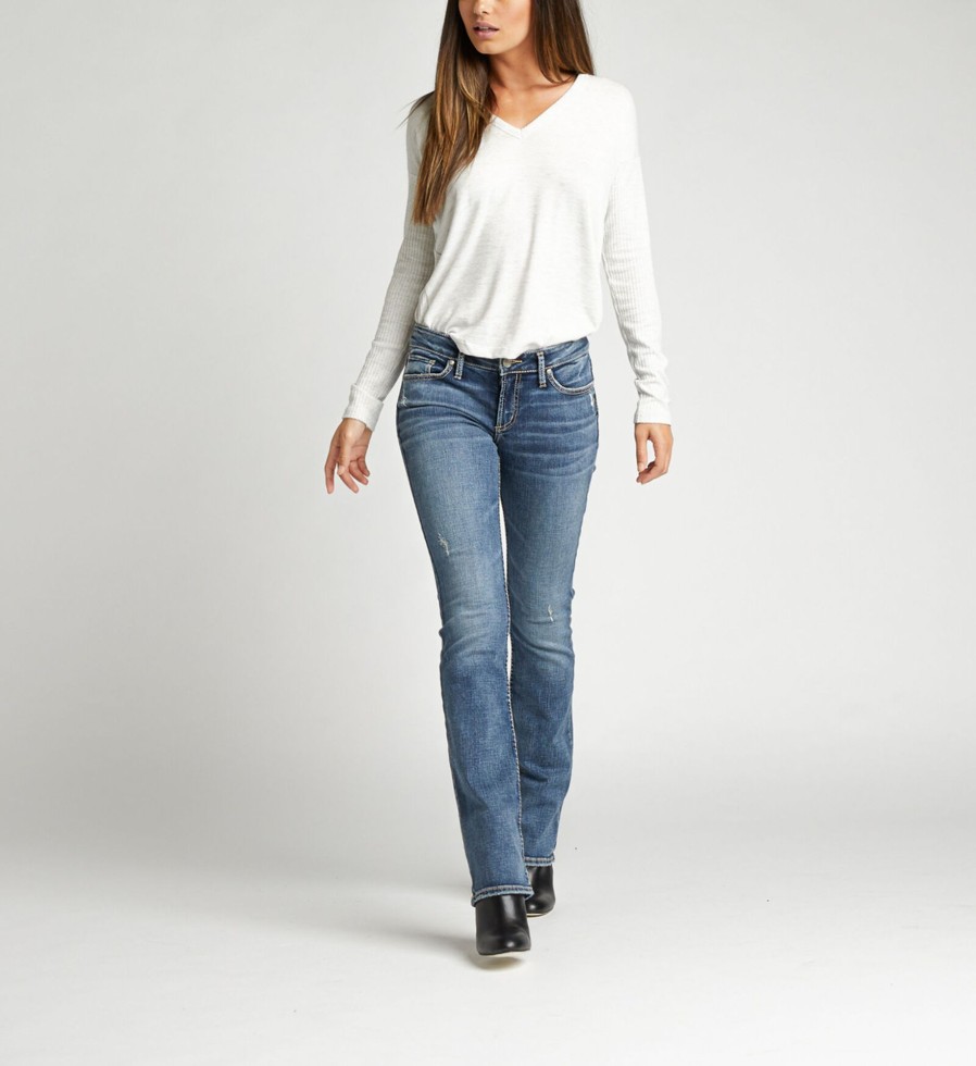 Women Silver Jeans | Elyse Mid Rise Slim Bootcut Jeans