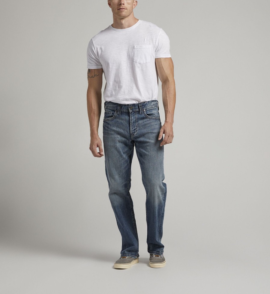 Men Silver Jeans | Gordie Loose Fit Straight Leg Jeans