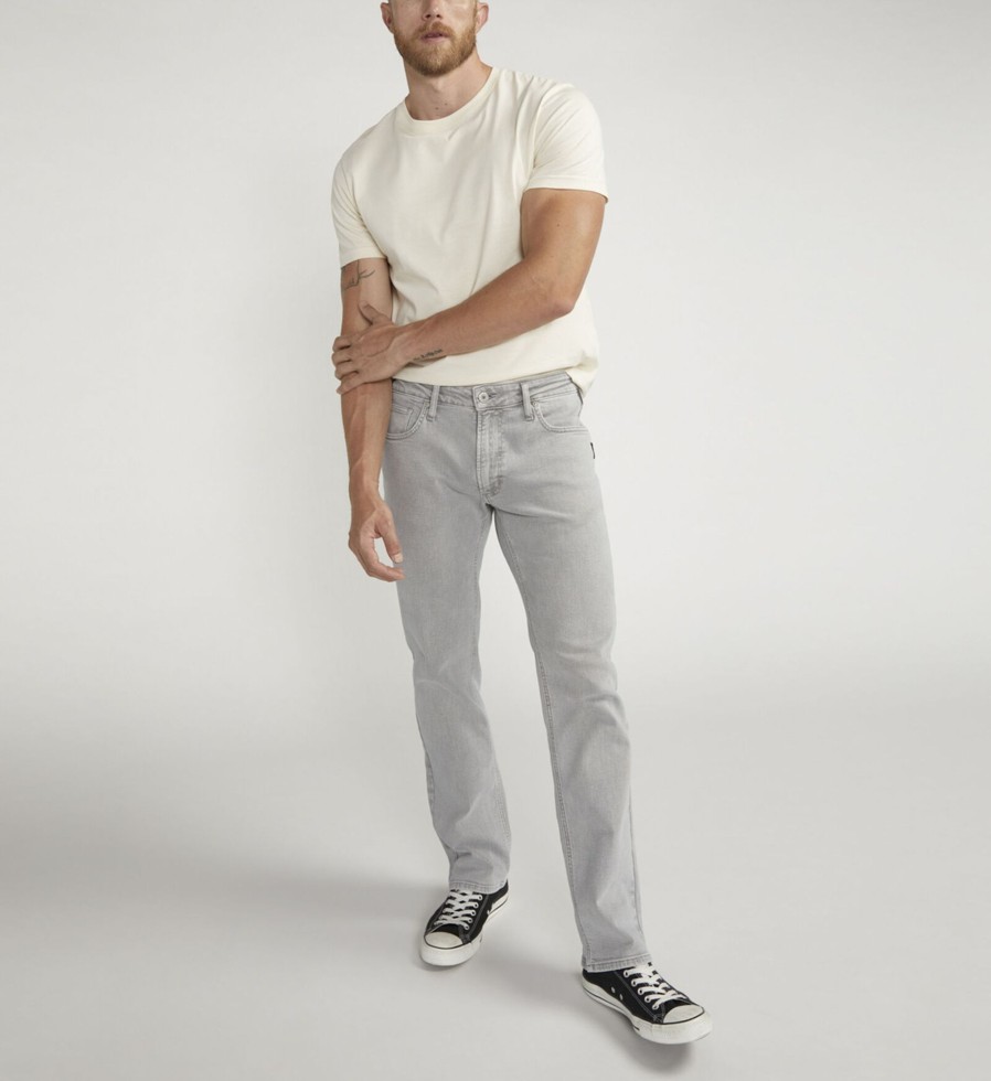 Men Silver Jeans | Allan Slim Fit Straight Leg Jeans