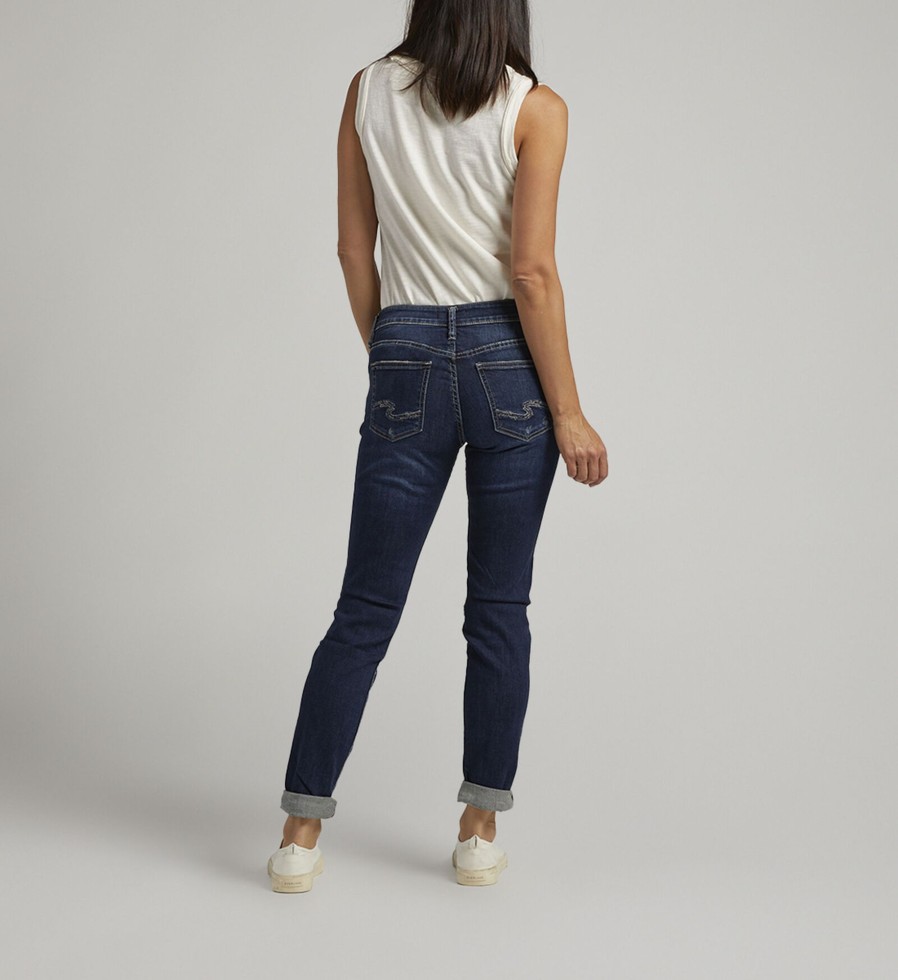 Women Silver Jeans | Boyfriend Mid Rise Slim Leg Jeans