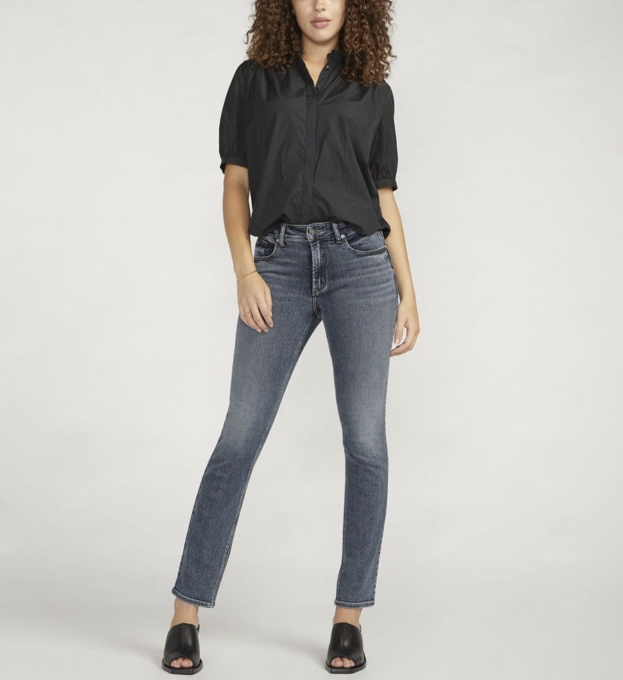 Women Silver Jeans | Most Wanted Mid Rise Straight Leg Jeans