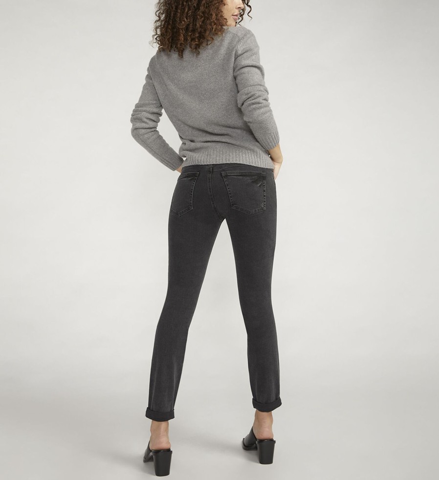 Women Silver Jeans | Boyfriend Mid Rise Slim Leg Jeans