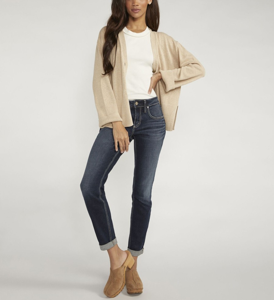 Women Silver Jeans | Boyfriend Mid Rise Slim Leg Jeans