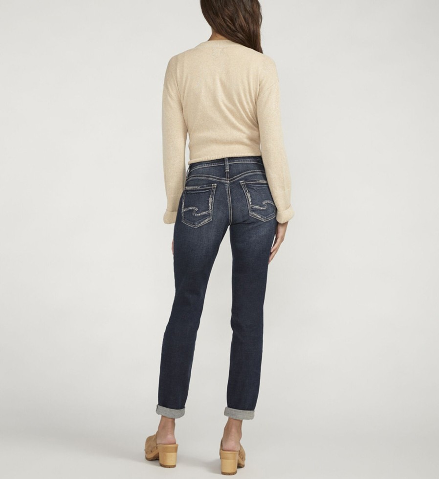 Women Silver Jeans | Boyfriend Mid Rise Slim Leg Jeans