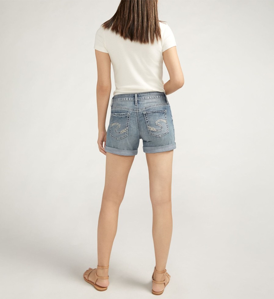 Women Silver Jeans | Boyfriend Mid Rise Luxe Stretch Shorts