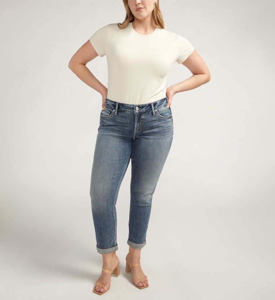 Plus Silver Jeans | Girlfriend Mid Rise Slim Leg Jeans Plus Size