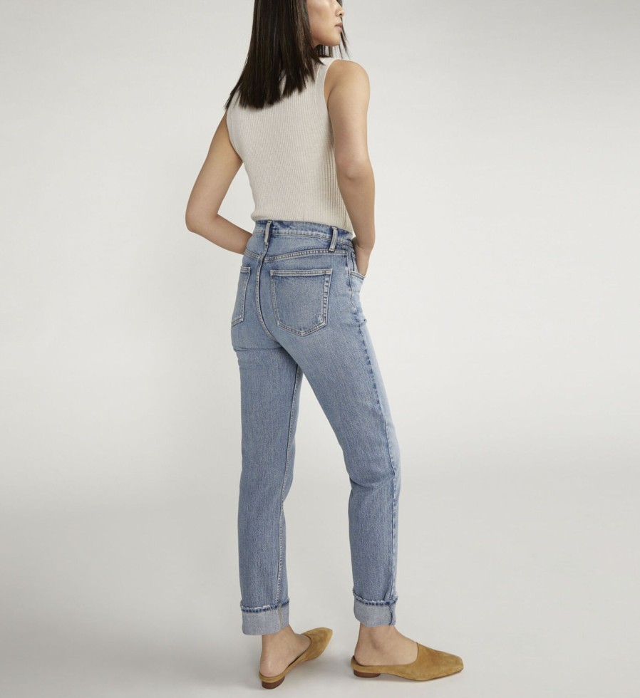 Women Silver Jeans | 90S Boyfriend High Rise Straight Leg Jeans