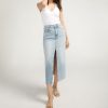 Women Silver Jeans | Front-Slit Midi Jean Skirt