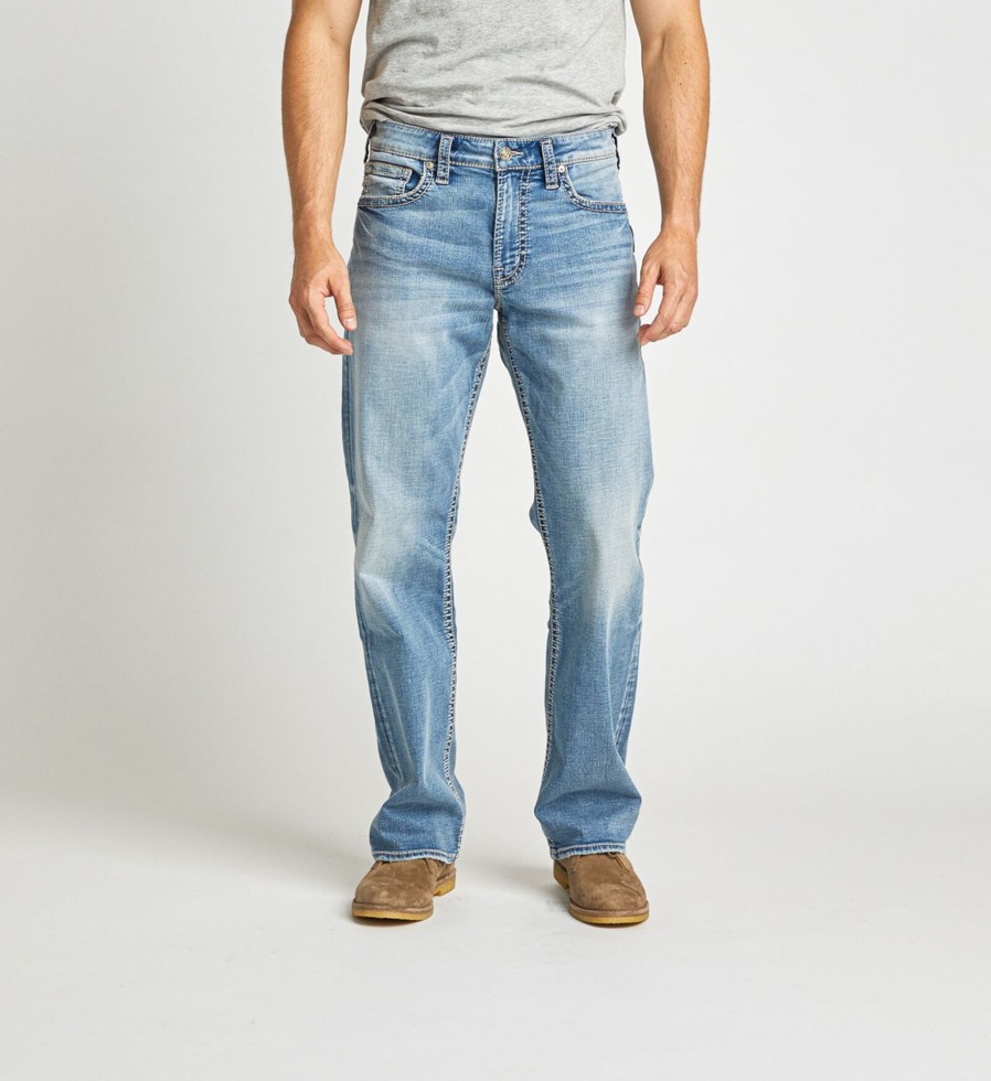 Men Silver Jeans | Gordie Loose Fit Straight Leg Jeans