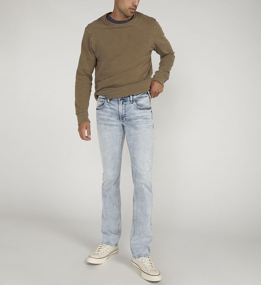 Men Silver Jeans | Allan Slim Fit Straight Leg Jeans