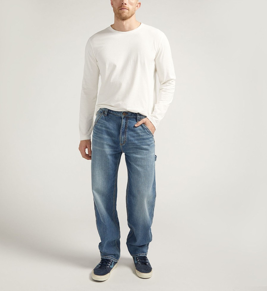 Men Silver Jeans | Relaxed Painter Jeans