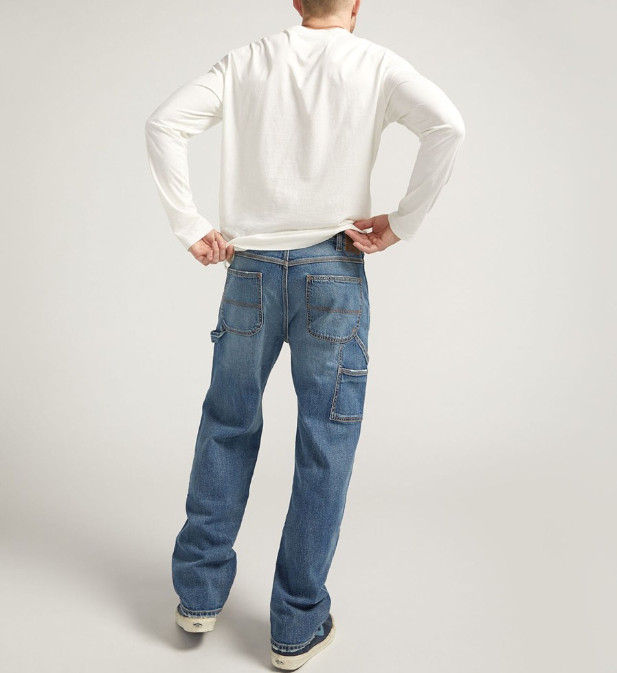 Men Silver Jeans | Relaxed Painter Jeans