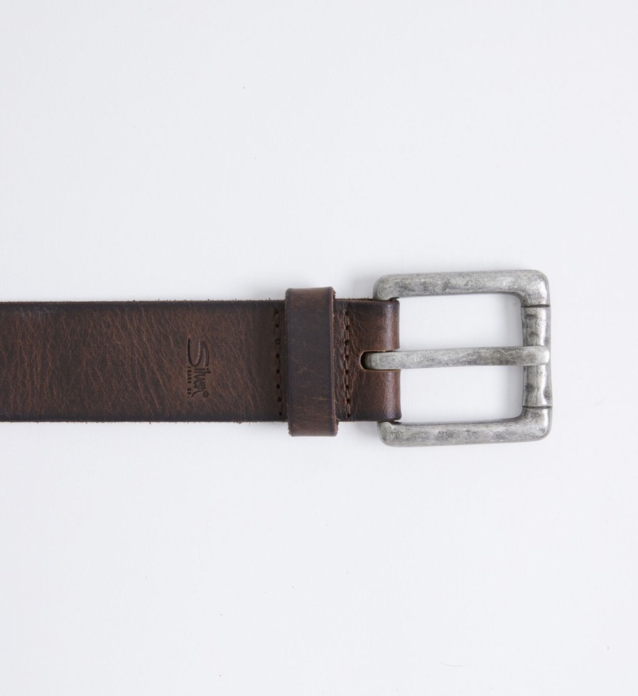 Men Silver Jeans | Stitched Leather Mens Belt