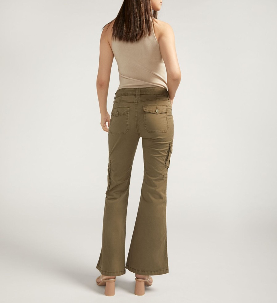 Women Silver Jeans | Flare Belted Y2K Cargo Pant