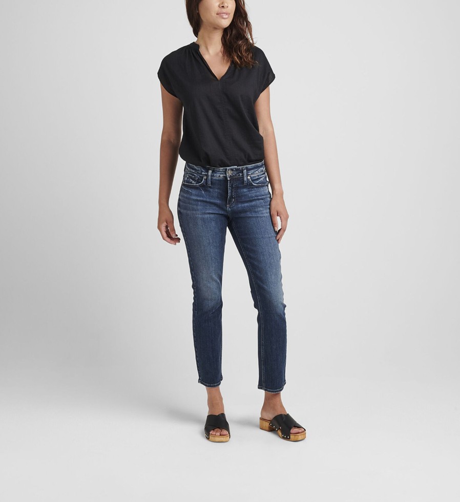 Women Silver Jeans | Elyse Mid Rise Straight Crop Jeans