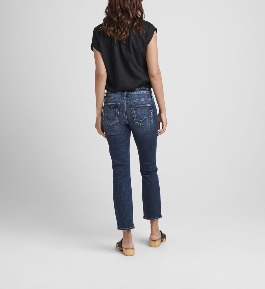 Women Silver Jeans | Elyse Mid Rise Straight Crop Jeans