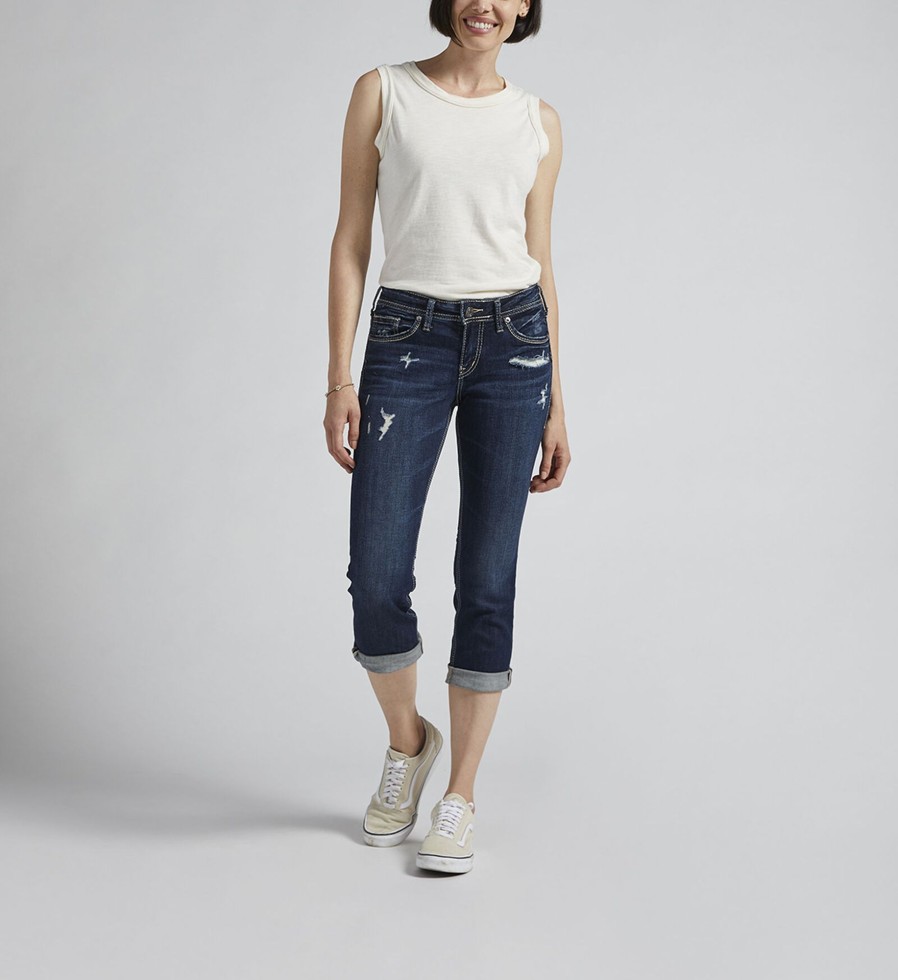 Women Silver Jeans | Suki Mid Rise Capri