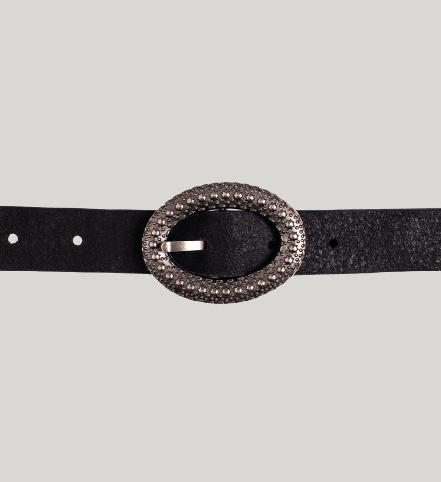 Plus Silver Jeans | Womens Genuine Leather Belt With Textured Oval Buckle