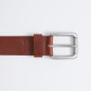 Men Silver Jeans | Pebbled Brown Leather Mens Belt