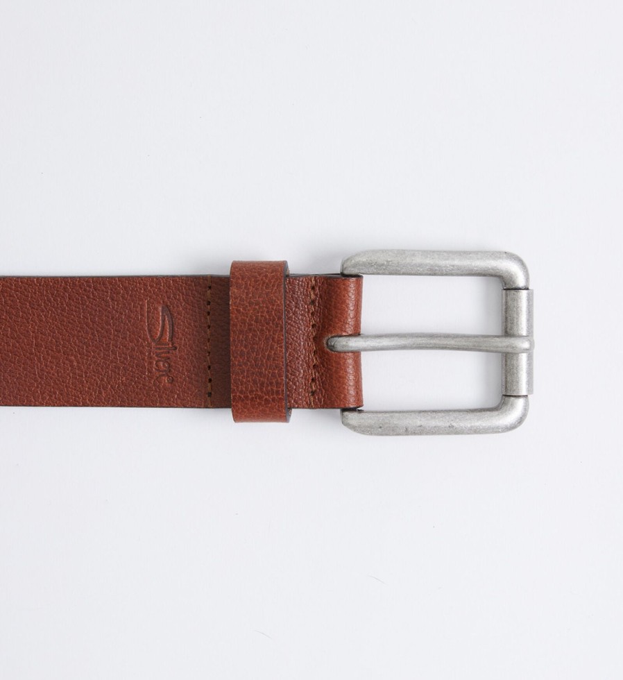 Men Silver Jeans | Pebbled Brown Leather Mens Belt